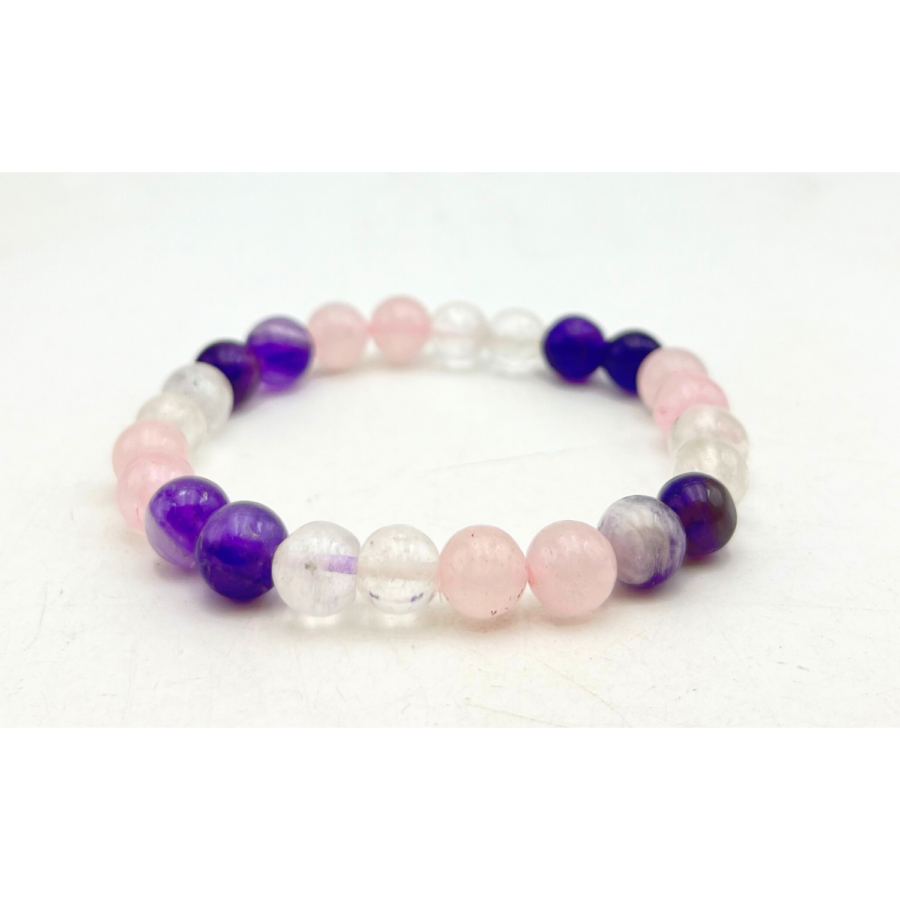 Amethyst, Rose Quartz, Clear Quartz Single Stone Bracelet