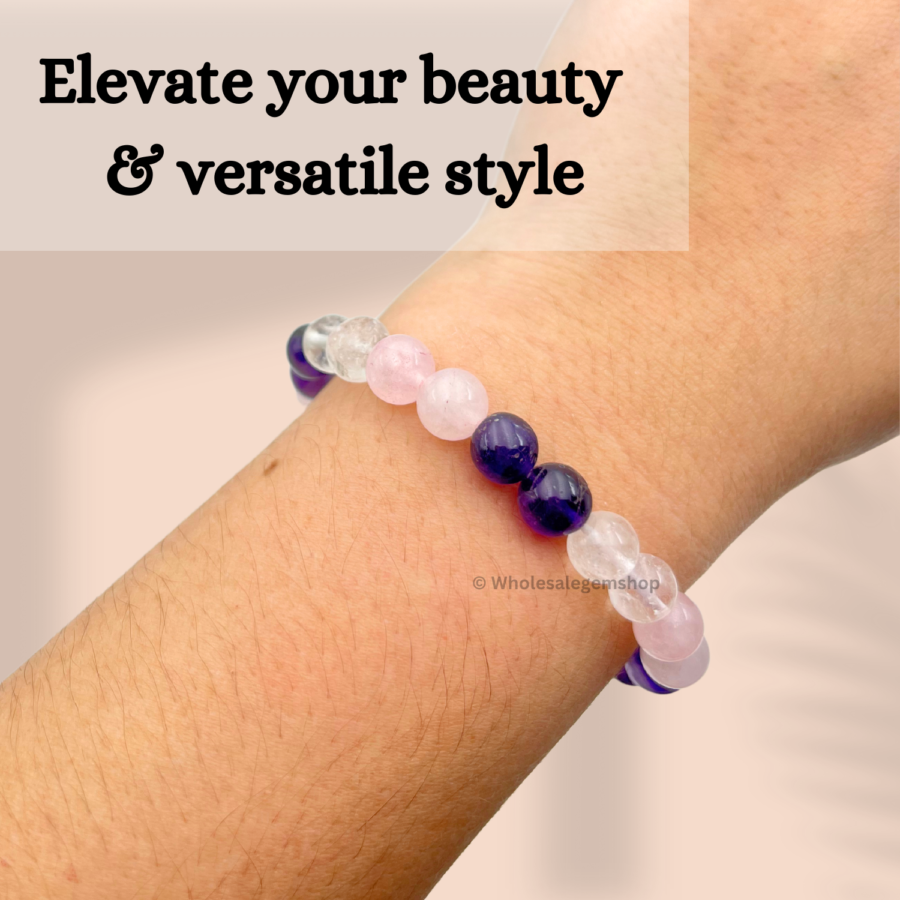 Amethyst, Rose Quartz, Clear Quartz Single Stone Bracelet - Image 5